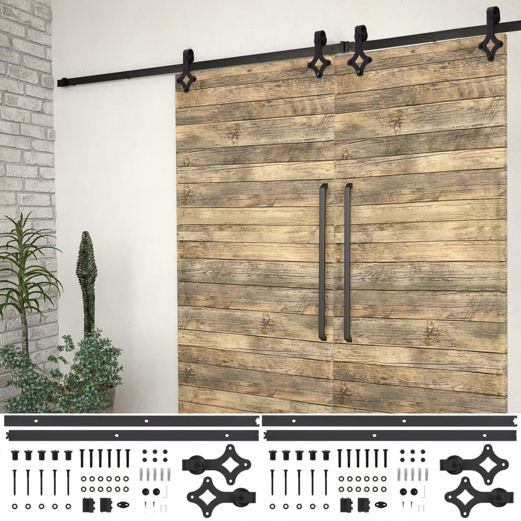 Hardwaresets voor schuifdeuren 2 st 200 cm staal zwart is nu te koop bij PeponiXL, paradijselijk wonen!