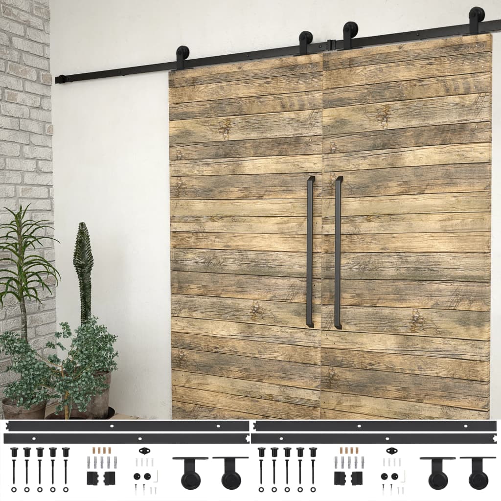 Hardwaresets voor schuifdeuren 2 st 200 cm staal zwart is nu te koop bij PeponiXL, paradijselijk wonen!