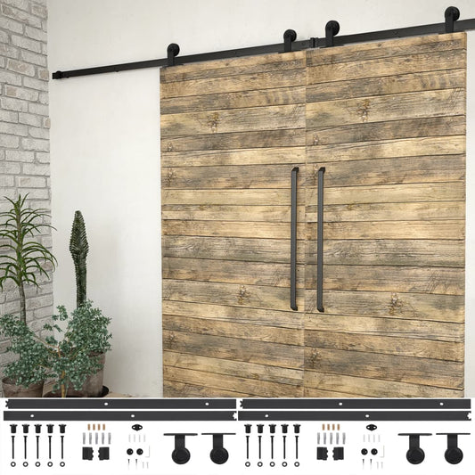 Hardwaresets voor schuifdeuren 2 st 200 cm staal zwart is nu te koop bij PeponiXL, paradijselijk wonen!