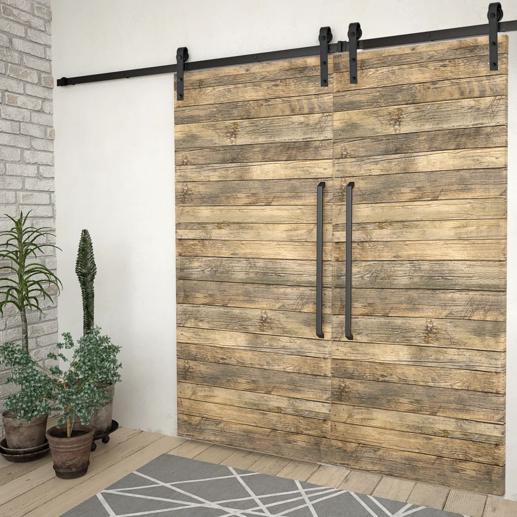 Hardwaresets voor schuifdeuren 2 st 183 cm staal zwart is nu te koop bij PeponiXL, paradijselijk wonen!