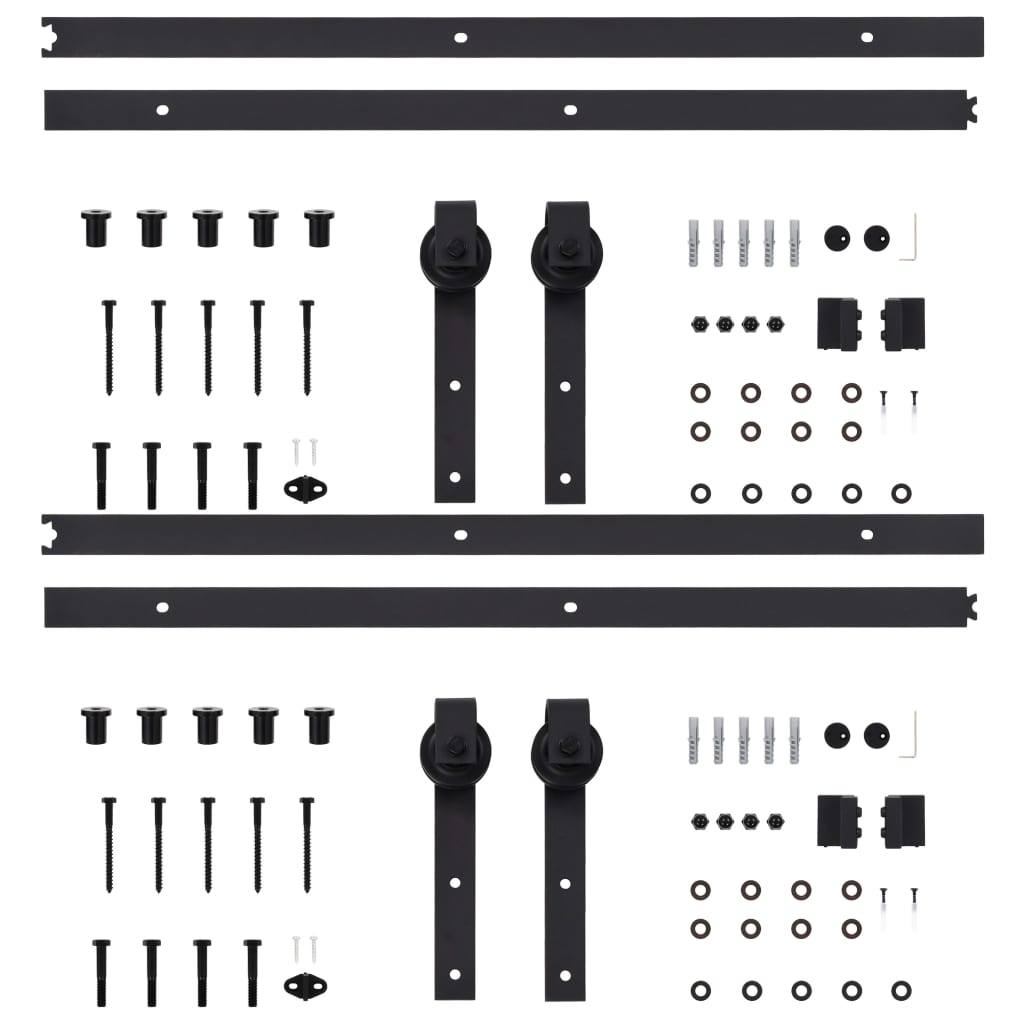 Hardwaresets voor schuifdeuren 2 st 183 cm staal zwart is nu te koop bij PeponiXL, paradijselijk wonen!