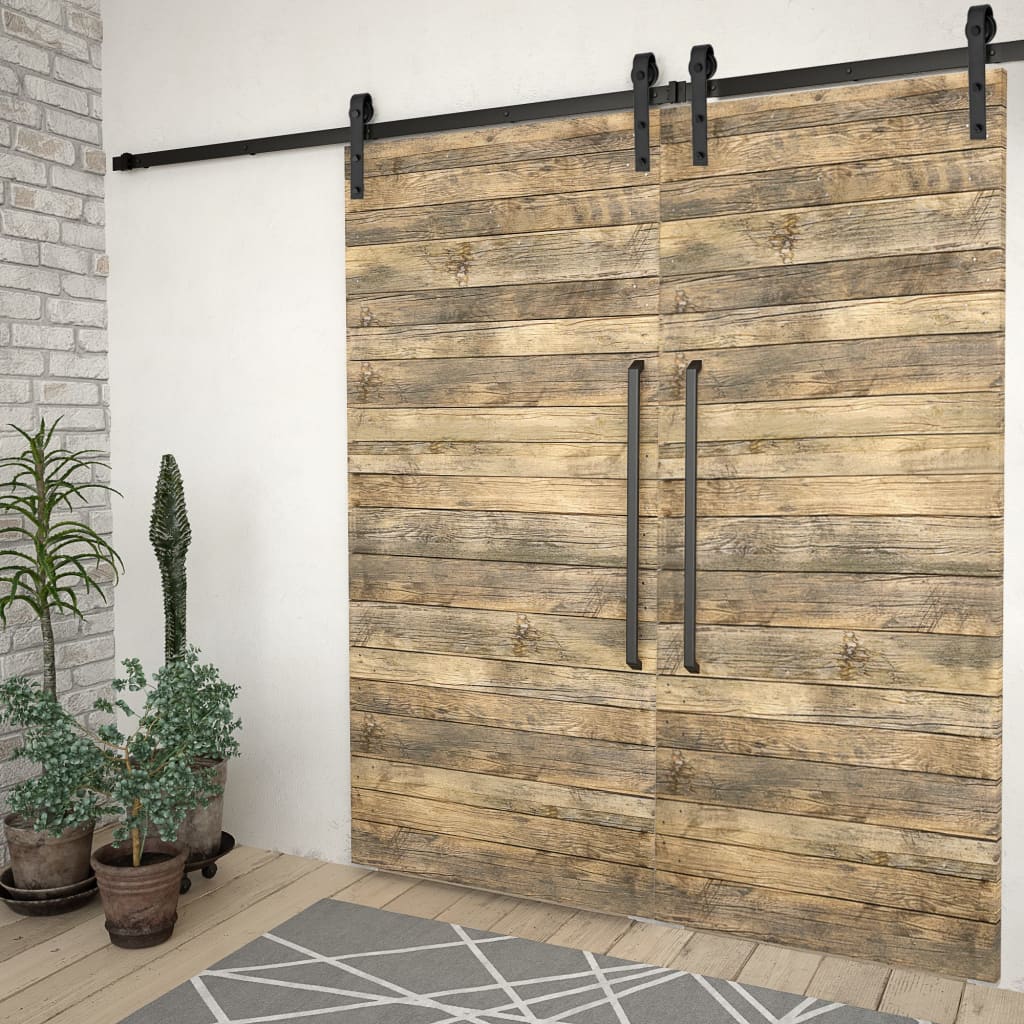 Hardwaresets voor schuifdeuren 2 st 200 cm staal zwart is nu te koop bij PeponiXL, paradijselijk wonen!