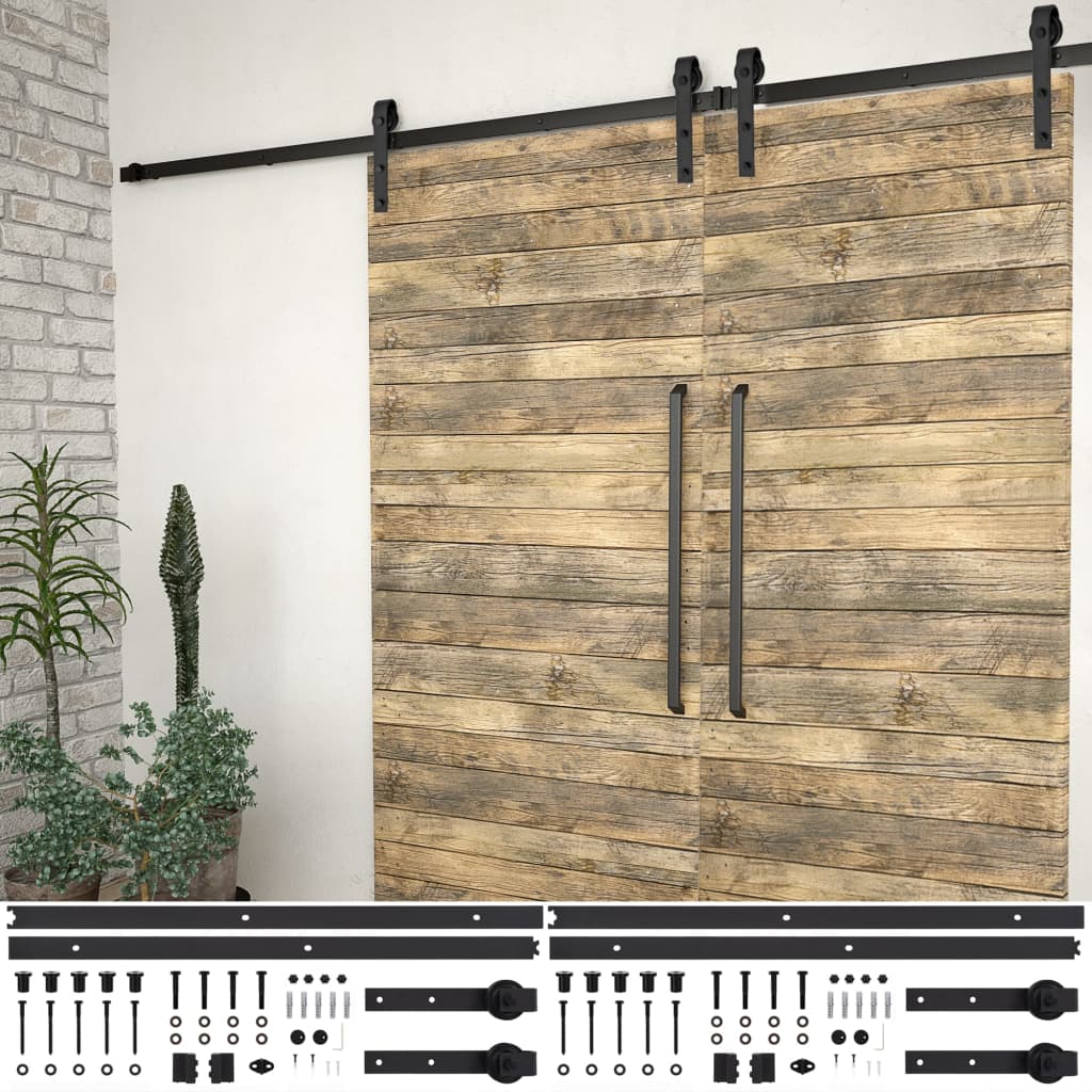 Hardwaresets voor schuifdeuren 2 st 200 cm staal zwart is nu te koop bij PeponiXL, paradijselijk wonen!