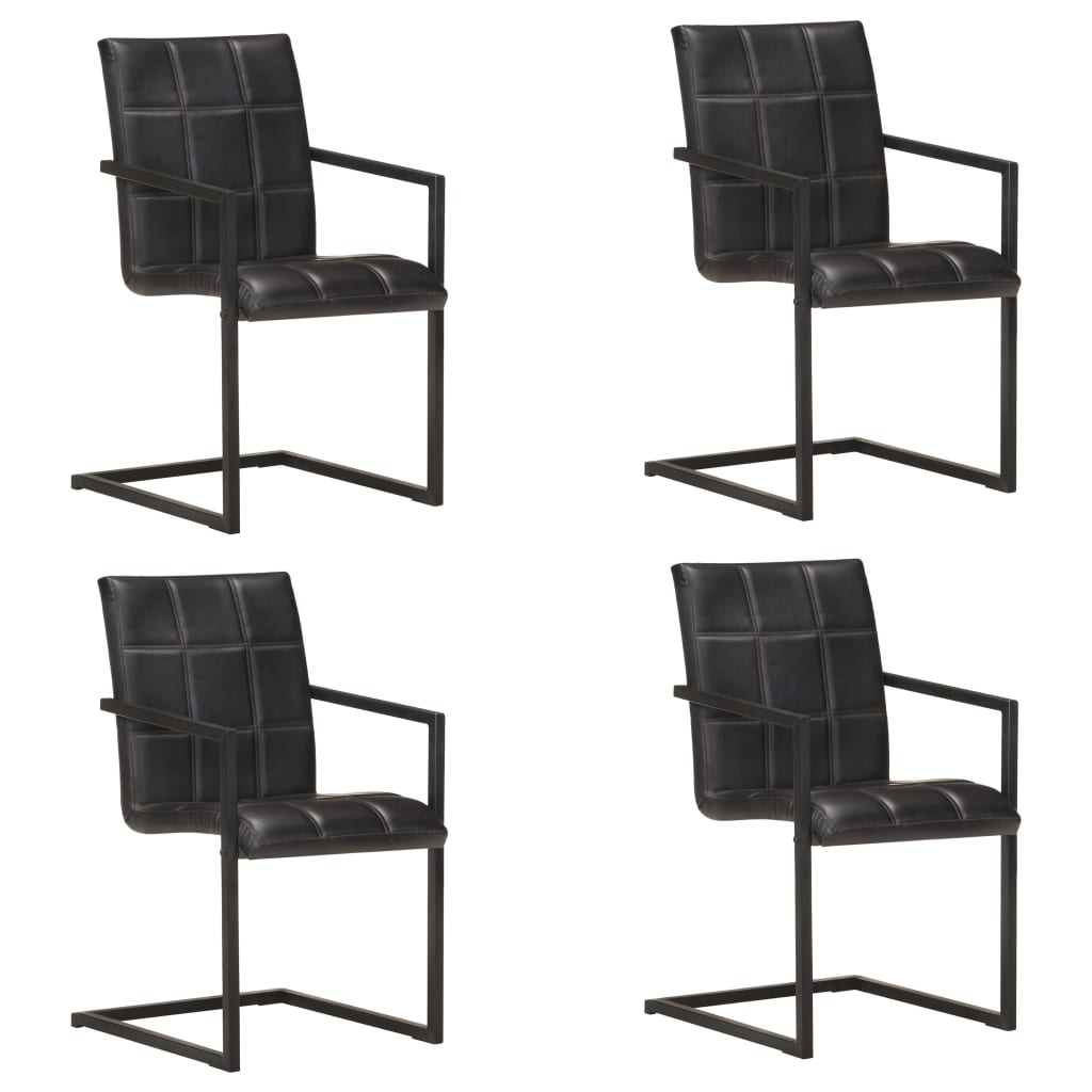 Eetkamerstoelen 4 st echt leer zwart is nu te koop bij PeponiXL, paradijselijk wonen!