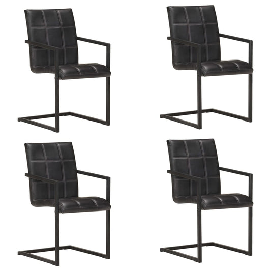Eetkamerstoelen 4 st echt leer zwart is nu te koop bij PeponiXL, paradijselijk wonen!