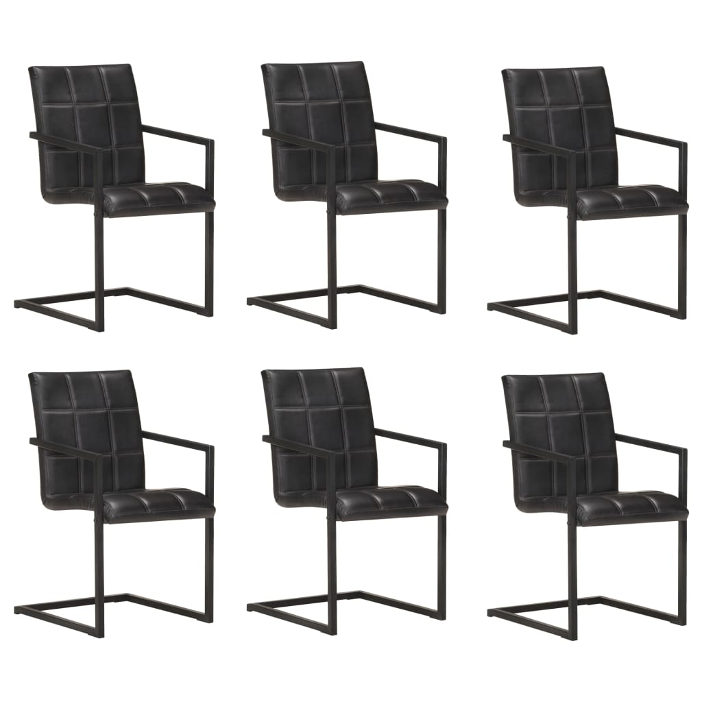Eetkamerstoelen 6 st echt leer zwart is nu te koop bij PeponiXL, paradijselijk wonen!