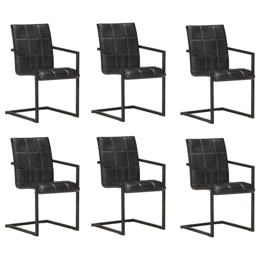 Eetkamerstoelen 6 st echt leer zwart is nu te koop bij PeponiXL, paradijselijk wonen!
