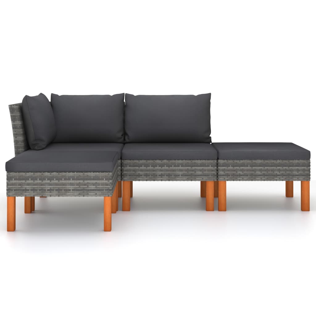 4-delige Loungeset met kussens poly rattan grijs