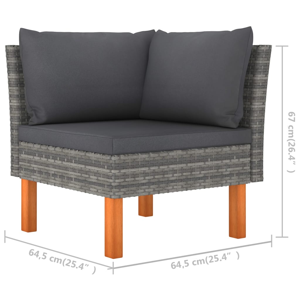 4-delige Loungeset met kussens poly rattan grijs