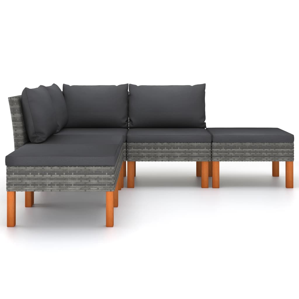 5-delige Loungeset met kussens poly rattan grijs is nu te koop bij PeponiXL, paradijselijk wonen!