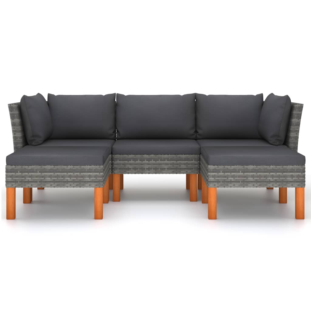 5-delige Loungeset met kussens poly rattan grijs