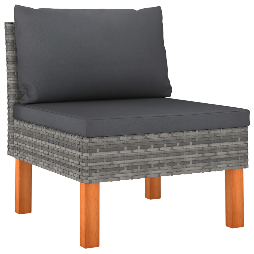 5-delige Loungeset met kussens poly rattan grijs