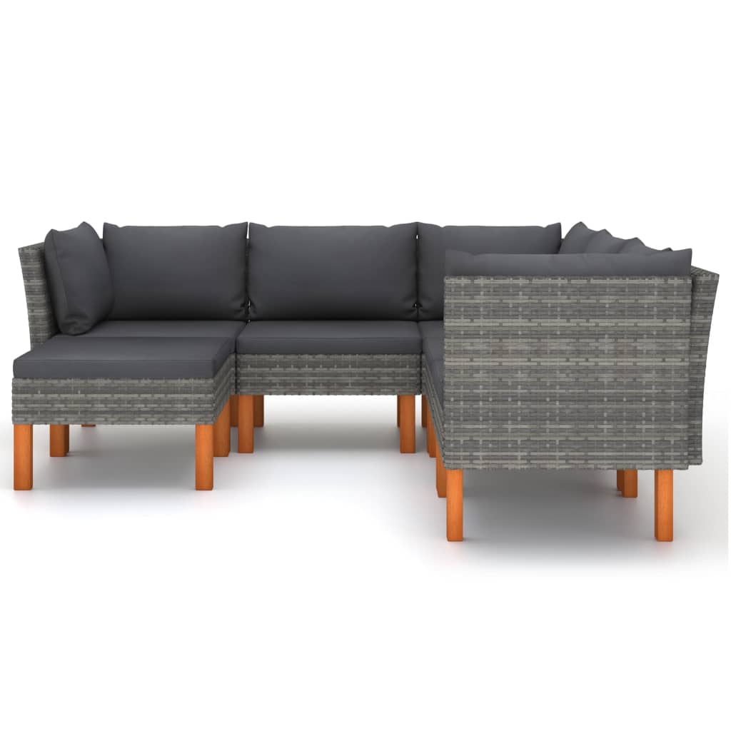 6-delige Loungeset met kussens poly rattan grijs