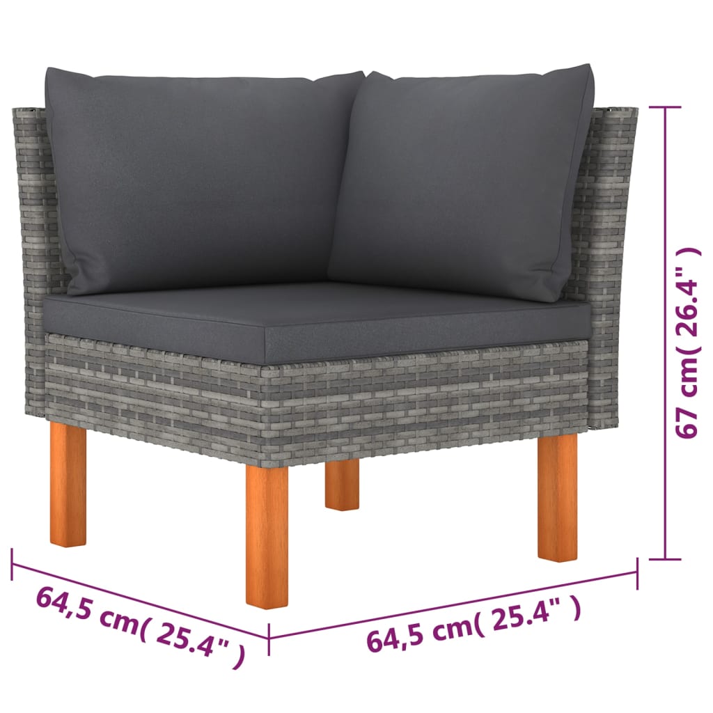 6-delige Loungeset met kussens poly rattan grijs