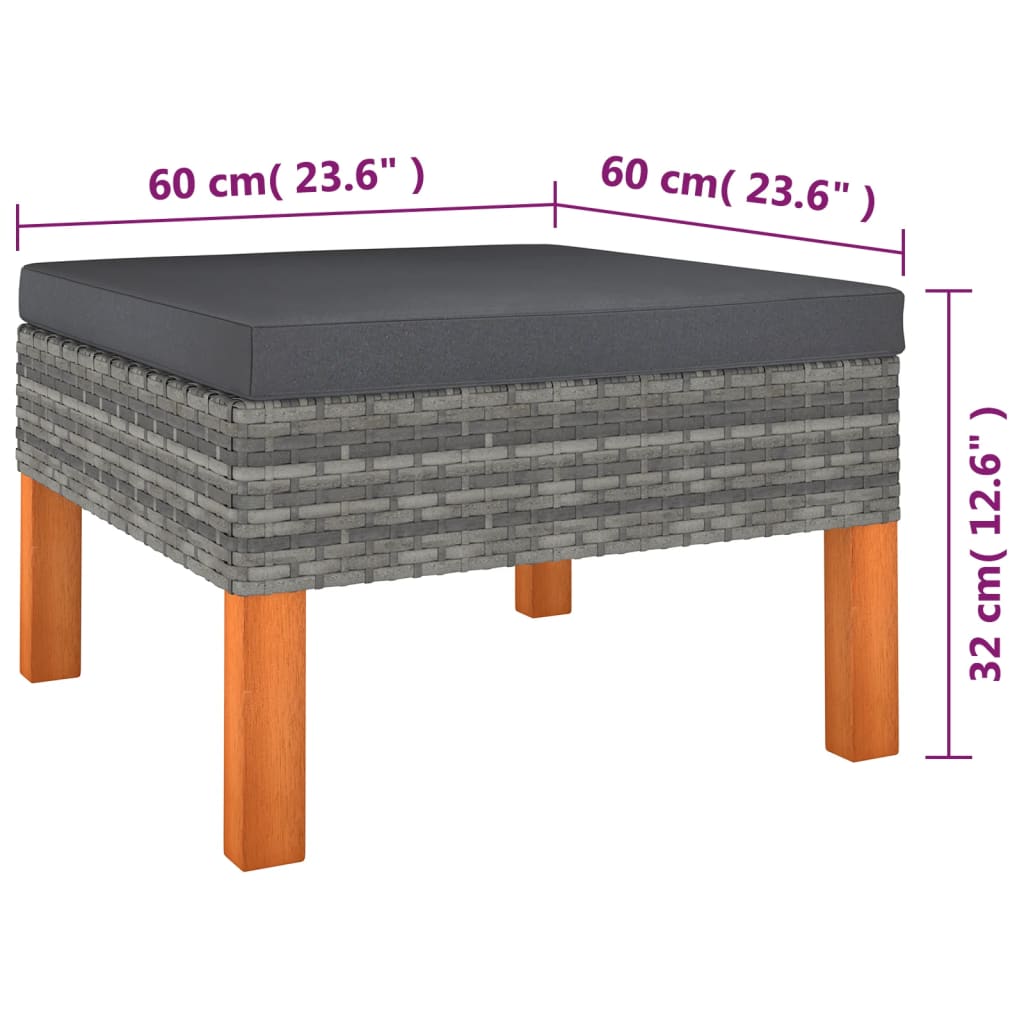 6-delige Loungeset met kussens poly rattan grijs