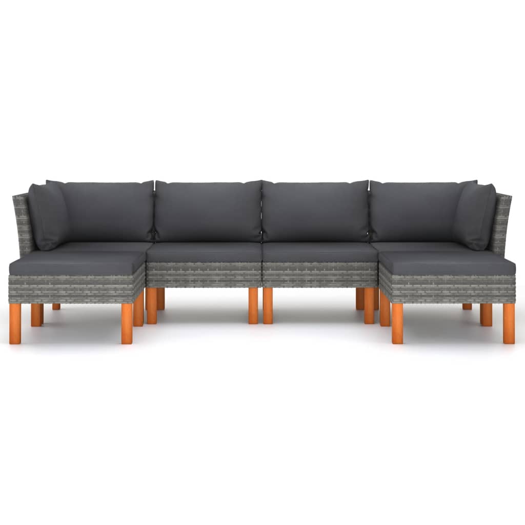 6-delige Loungeset met kussens poly rattan grijs