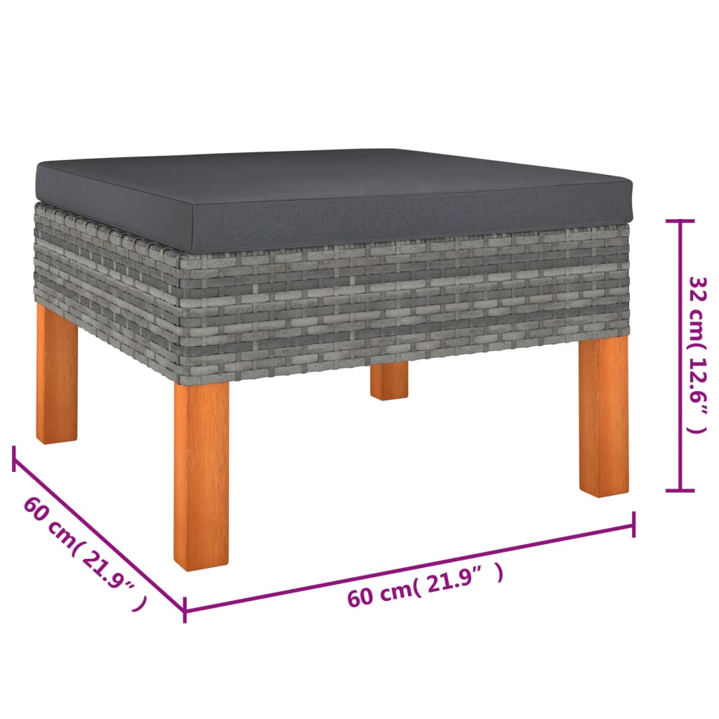 6-delige Loungeset met kussens poly rattan grijs