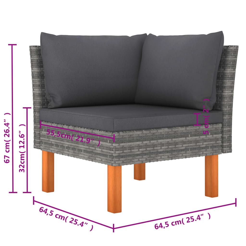 6-delige Loungeset met kussens poly rattan grijs