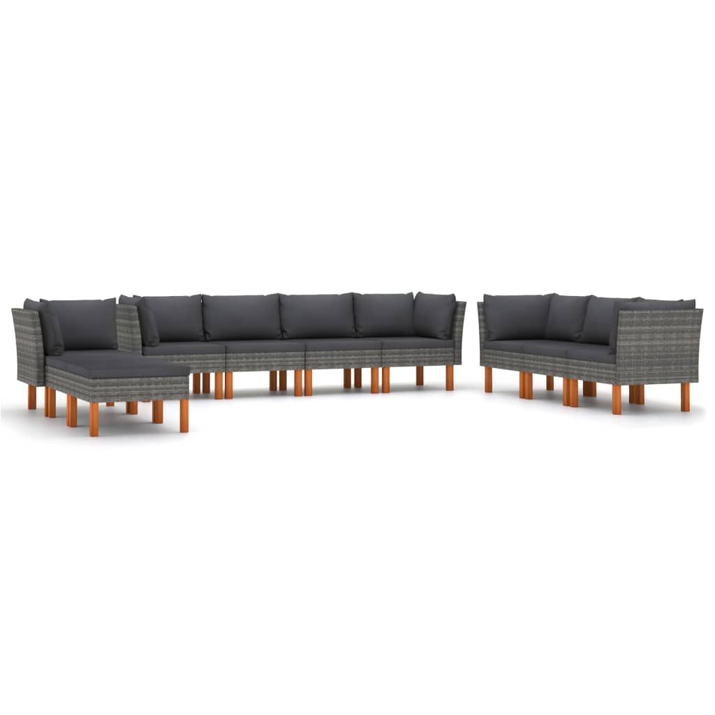 10-delige Loungeset met kussens poly rattan grijs is nu te koop bij PeponiXL, paradijselijk wonen!
