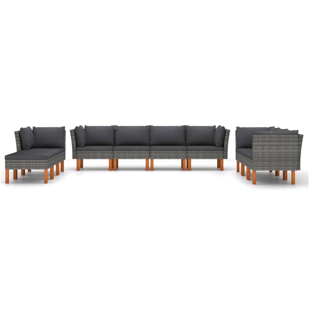 10-delige Loungeset met kussens poly rattan grijs is nu te koop bij PeponiXL, paradijselijk wonen!