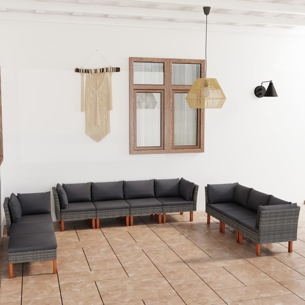 10-delige Loungeset met kussens poly rattan grijs is nu te koop bij PeponiXL, paradijselijk wonen!