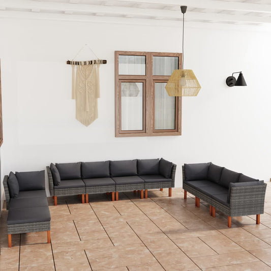 10-delige Loungeset met kussens poly rattan grijs is nu te koop bij PeponiXL, paradijselijk wonen!