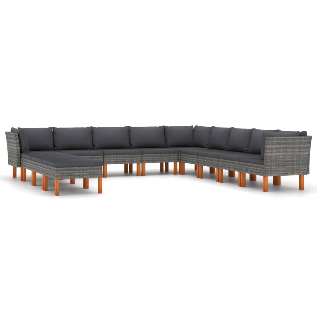 12-delige Loungeset met kussens poly rattan grijs is nu te koop bij PeponiXL, paradijselijk wonen!