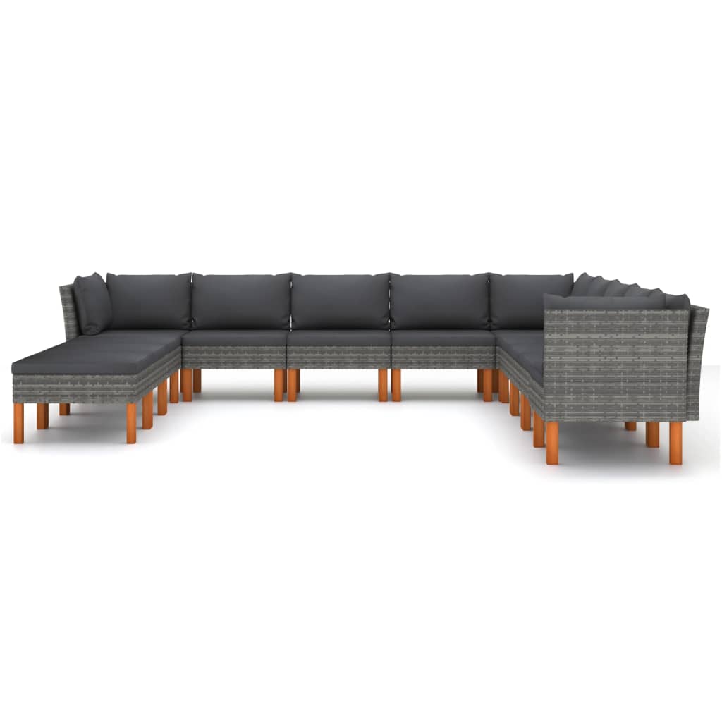 12-delige Loungeset met kussens poly rattan grijs is nu te koop bij PeponiXL, paradijselijk wonen!