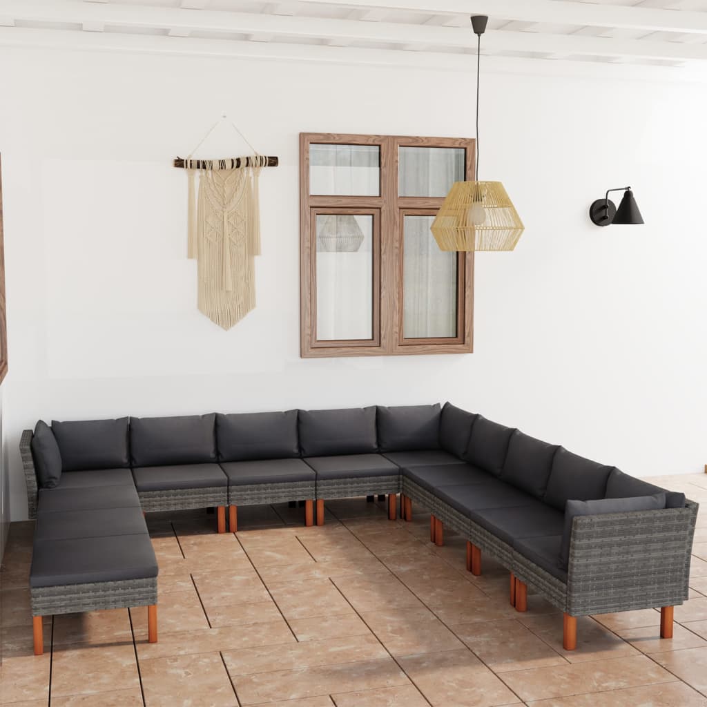 12-delige Loungeset met kussens poly rattan grijs is nu te koop bij PeponiXL, paradijselijk wonen!
