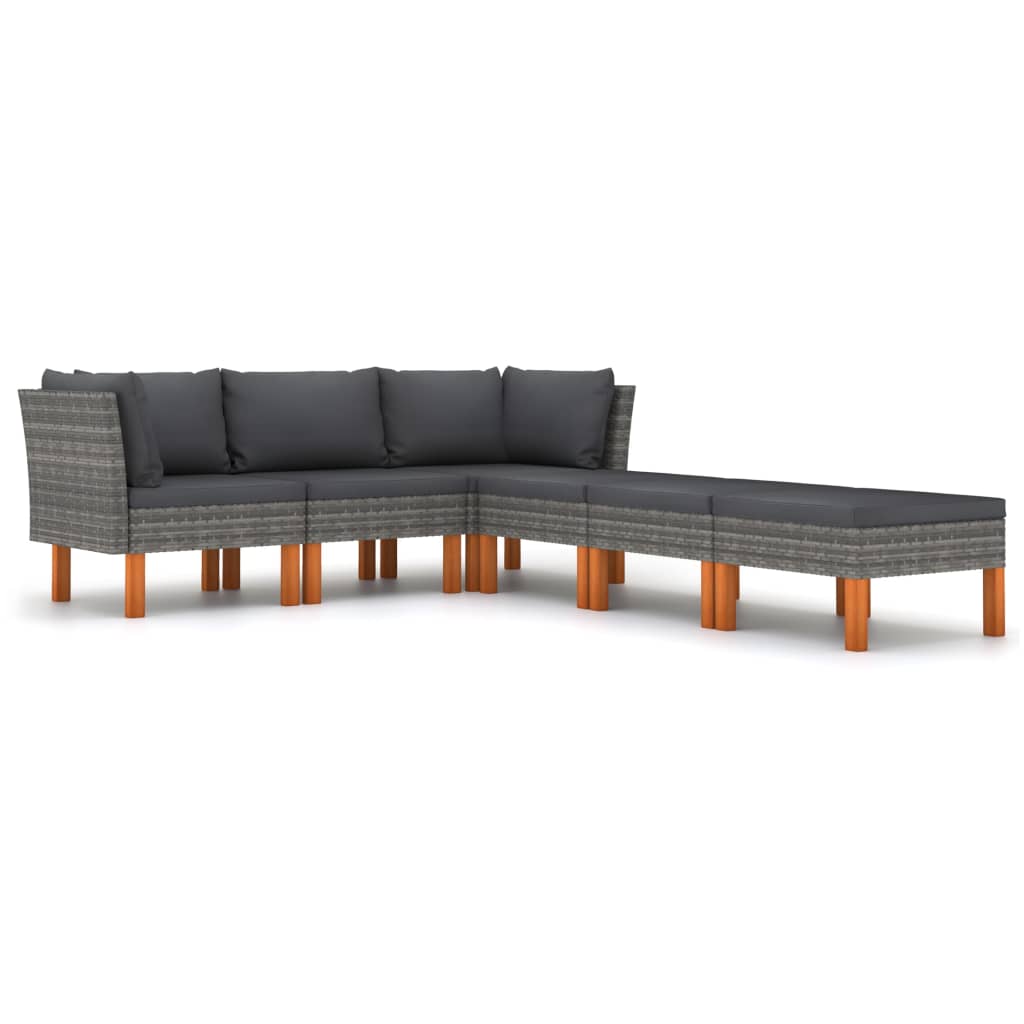 6-delige Loungeset met kussens poly rattan grijs is nu te koop bij PeponiXL, paradijselijk wonen!