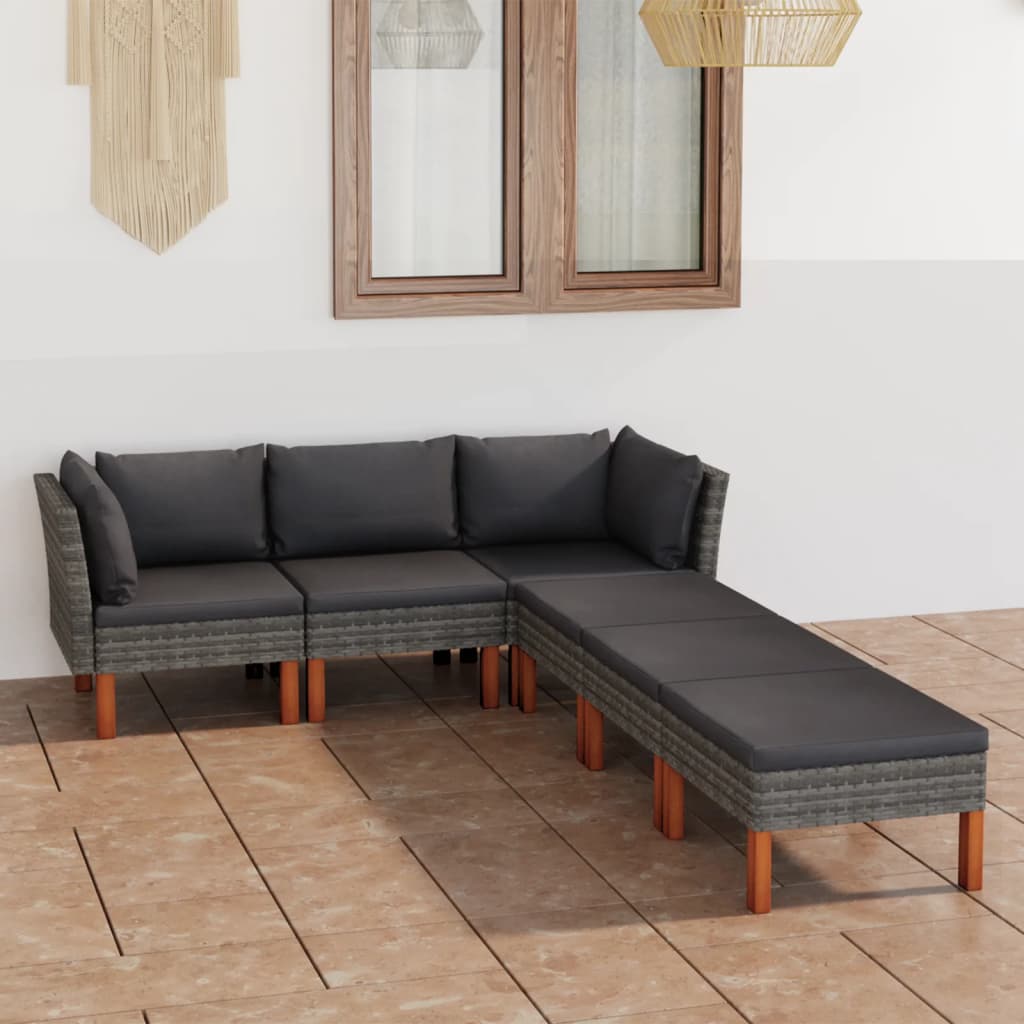 6-delige Loungeset met kussens poly rattan grijs is nu te koop bij PeponiXL, paradijselijk wonen!