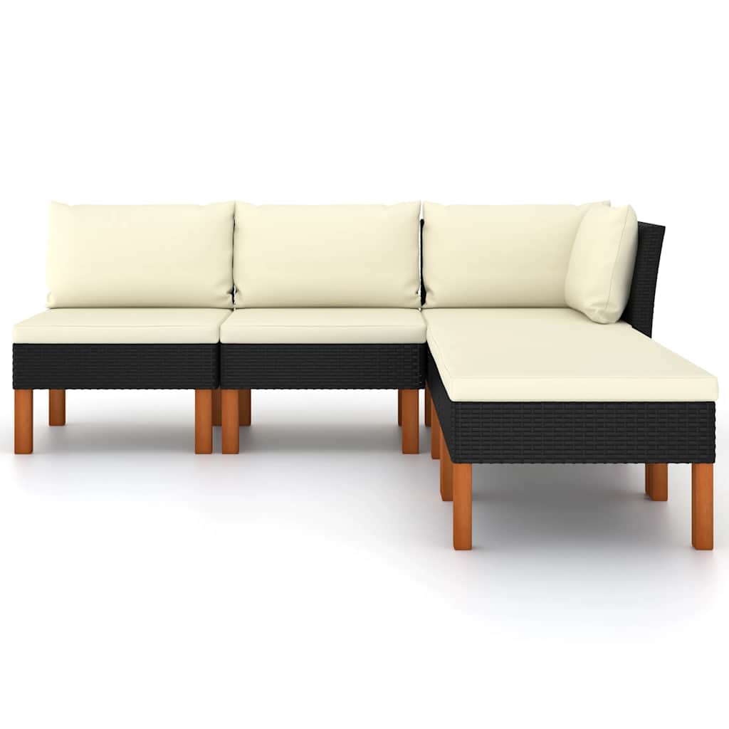 5-delige Loungeset met kussens poly rattan zwart is nu te koop bij PeponiXL, paradijselijk wonen!
