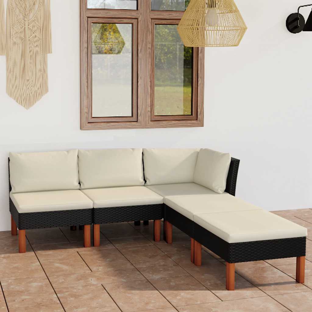 5-delige Loungeset met kussens poly rattan zwart is nu te koop bij PeponiXL, paradijselijk wonen!