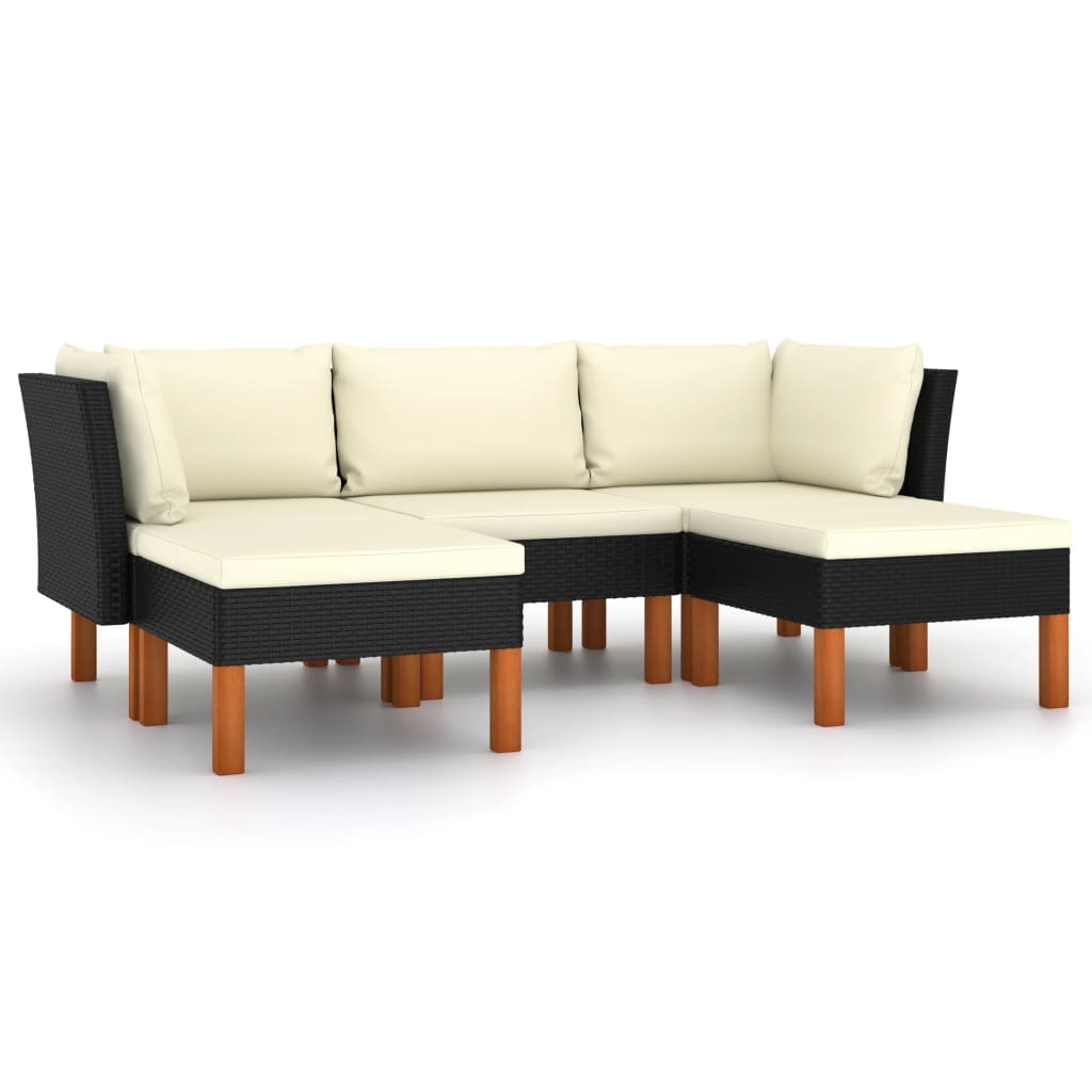 5-delige Loungeset met kussens poly rattan zwart is nu te koop bij PeponiXL, paradijselijk wonen!