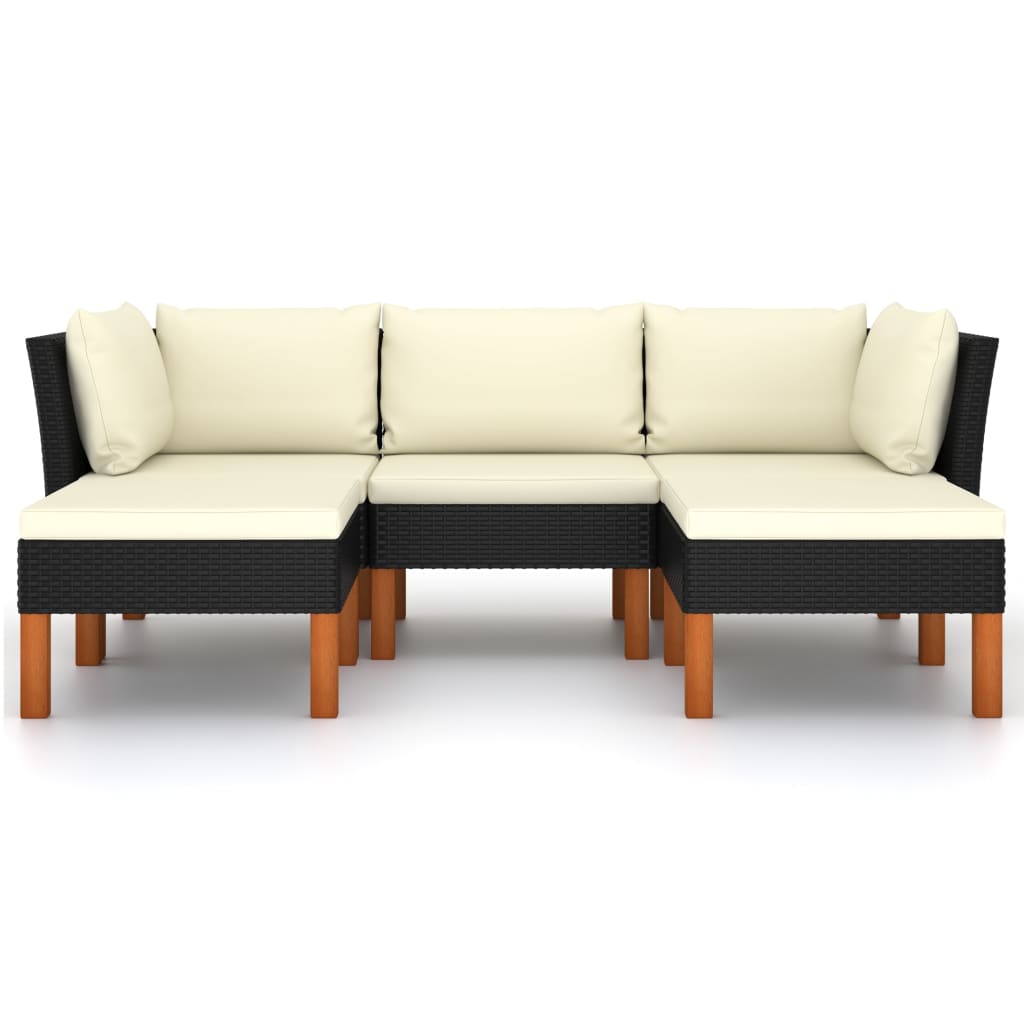 5-delige Loungeset met kussens poly rattan zwart is nu te koop bij PeponiXL, paradijselijk wonen!