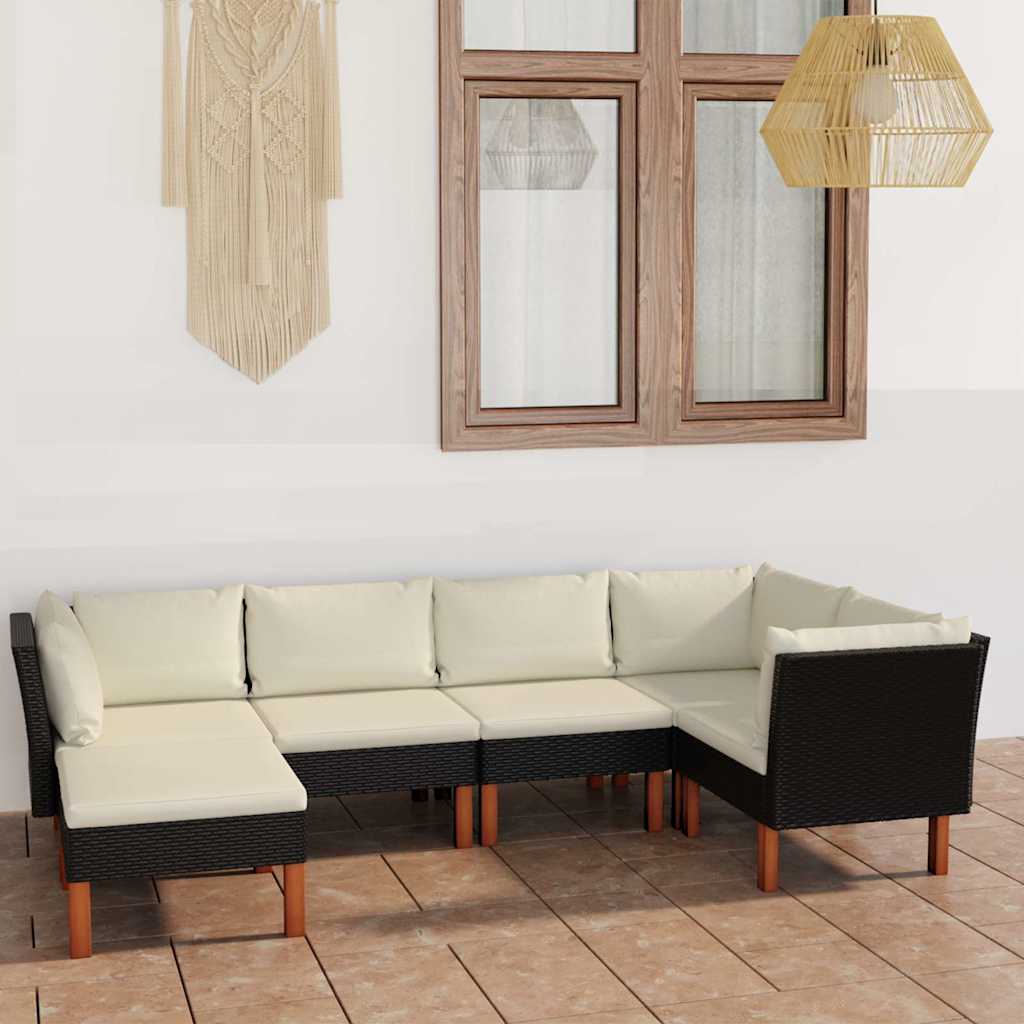 6-delige Loungeset met kussens poly rattan zwart is nu te koop bij PeponiXL, paradijselijk wonen!