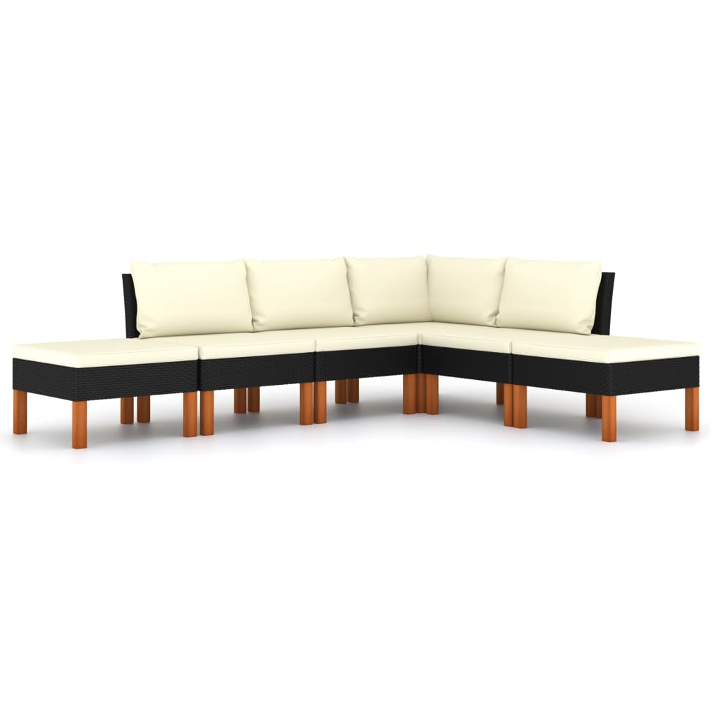 6-delige Loungeset met kussens poly rattan zwart is nu te koop bij PeponiXL, paradijselijk wonen!