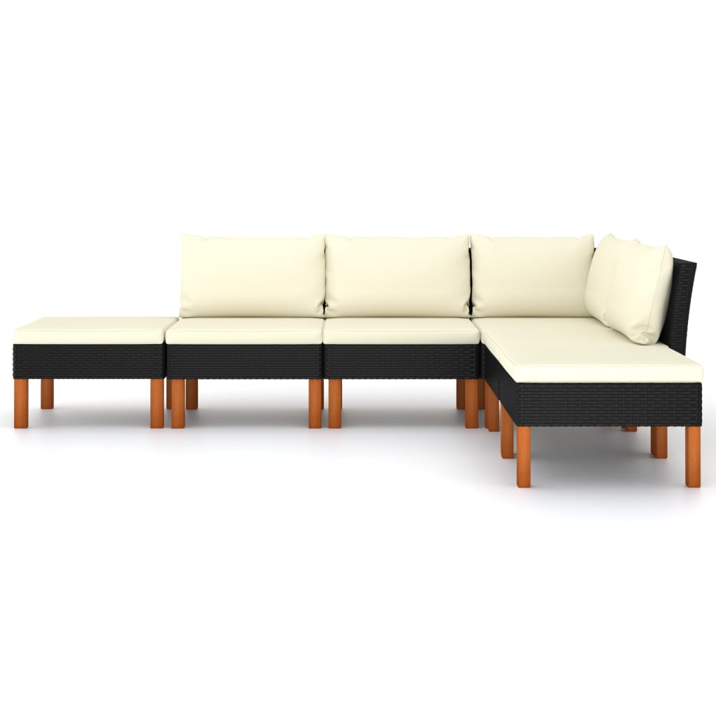 6-delige Loungeset met kussens poly rattan zwart is nu te koop bij PeponiXL, paradijselijk wonen!