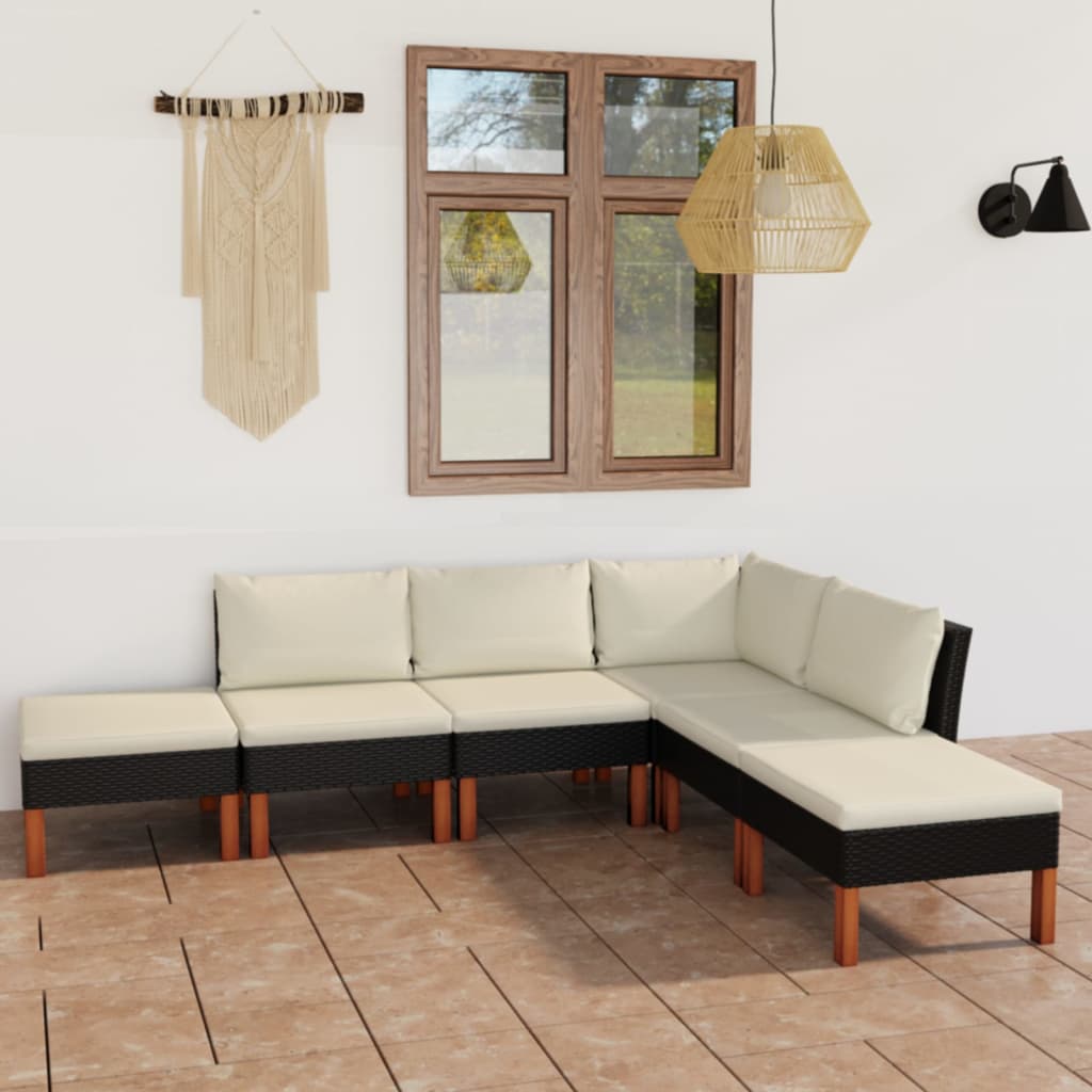 6-delige Loungeset met kussens poly rattan zwart is nu te koop bij PeponiXL, paradijselijk wonen!