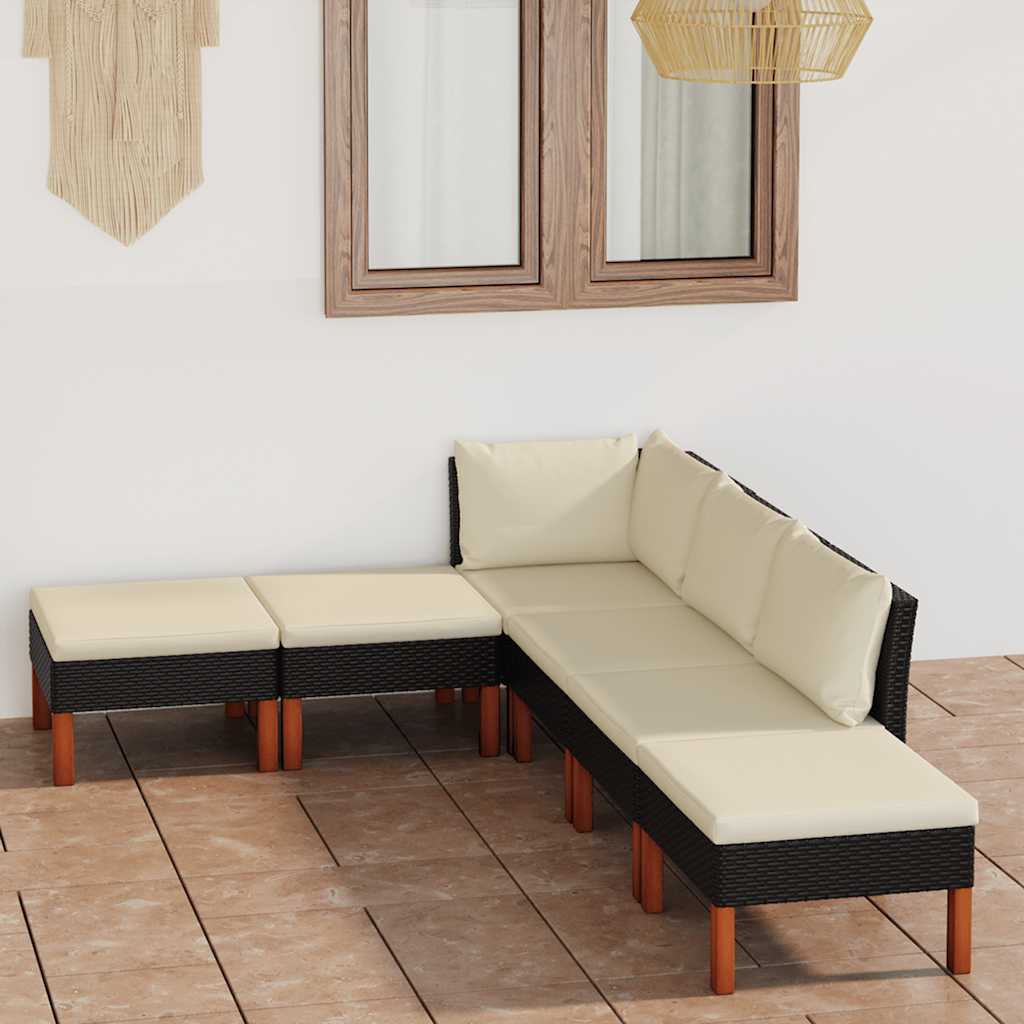 6-delige Loungeset met kussens poly rattan zwart is nu te koop bij PeponiXL, paradijselijk wonen!