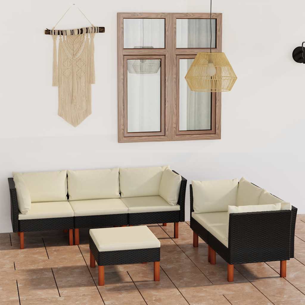 6-delige Loungeset met kussens poly rattan zwart is nu te koop bij PeponiXL, paradijselijk wonen!