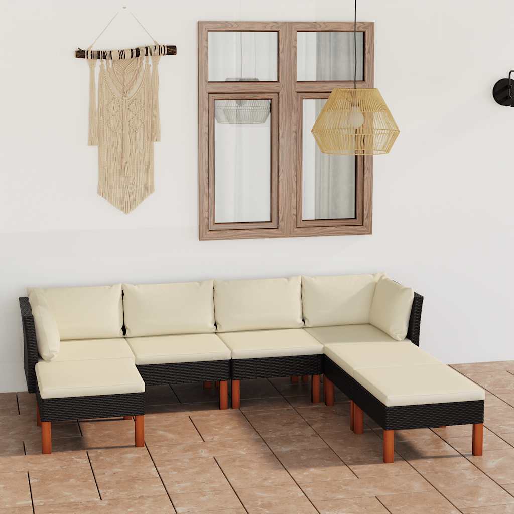 7-delige Loungeset met kussens poly rattan zwart is nu te koop bij PeponiXL, paradijselijk wonen!
