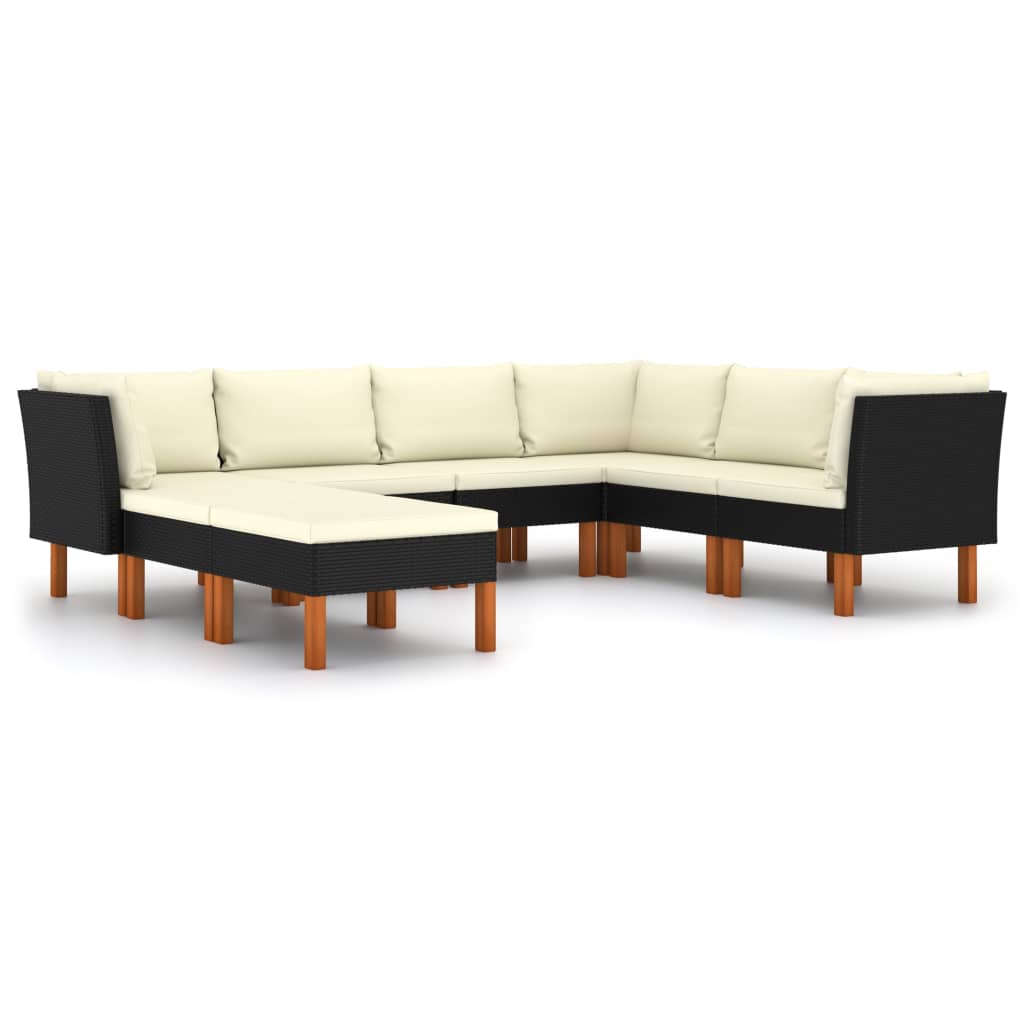 8-delige Loungeset met kussens poly rattan zwart is nu te koop bij PeponiXL, paradijselijk wonen!