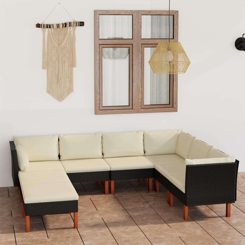 8-delige Loungeset met kussens poly rattan zwart is nu te koop bij PeponiXL, paradijselijk wonen!