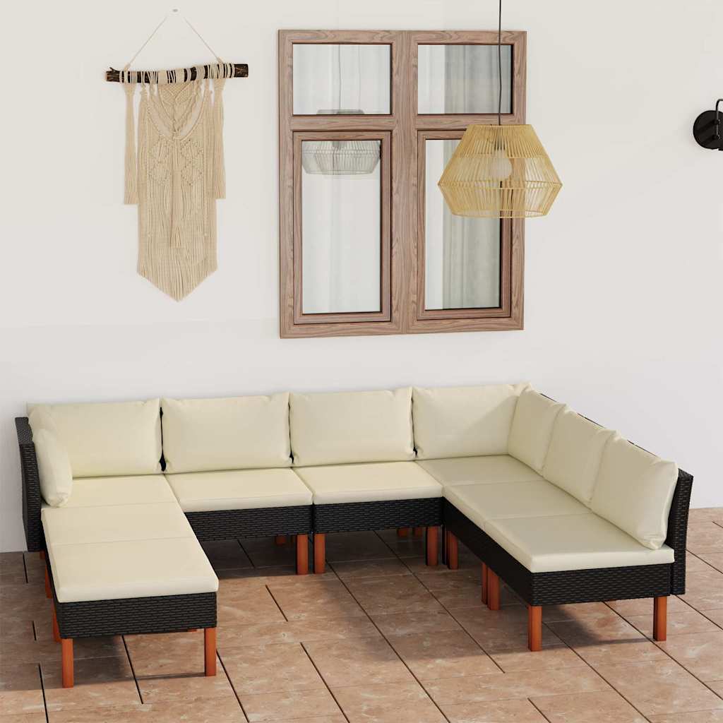 8-delige Loungeset met kussens poly rattan zwart is nu te koop bij PeponiXL, paradijselijk wonen!
