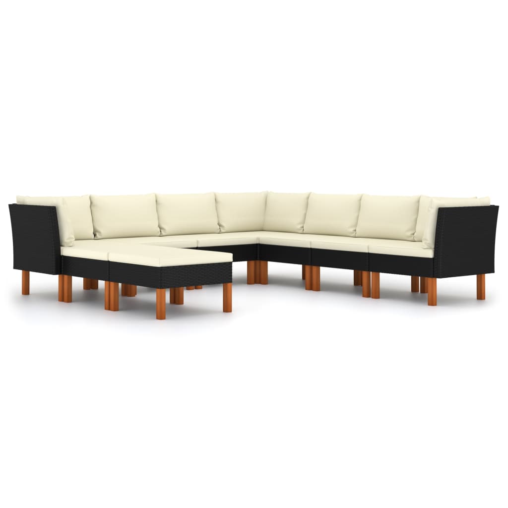 9-delige Loungeset met kussens poly rattan zwart is nu te koop bij PeponiXL, paradijselijk wonen!