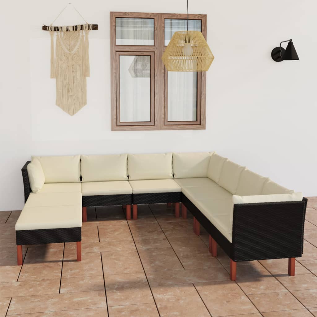 9-delige Loungeset met kussens poly rattan zwart is nu te koop bij PeponiXL, paradijselijk wonen!
