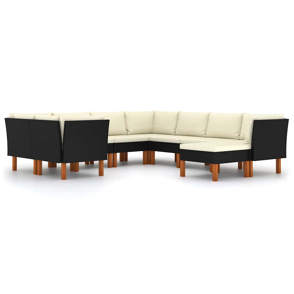 9-delige Loungeset met kussens poly rattan zwart is nu te koop bij PeponiXL, paradijselijk wonen!