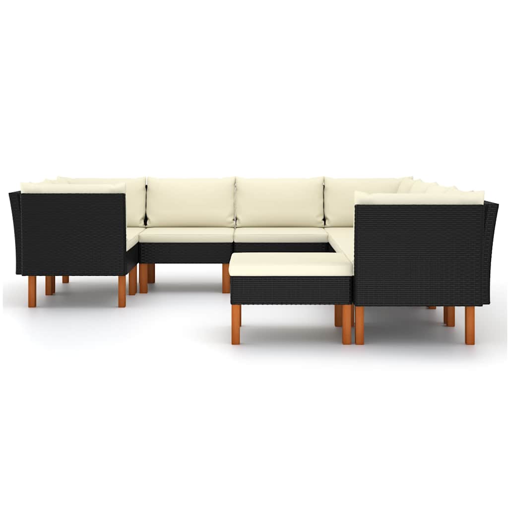 9-delige Loungeset met kussens poly rattan zwart is nu te koop bij PeponiXL, paradijselijk wonen!