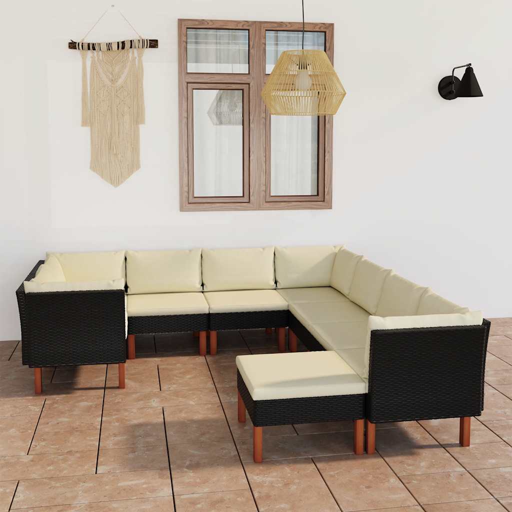 9-delige Loungeset met kussens poly rattan zwart is nu te koop bij PeponiXL, paradijselijk wonen!